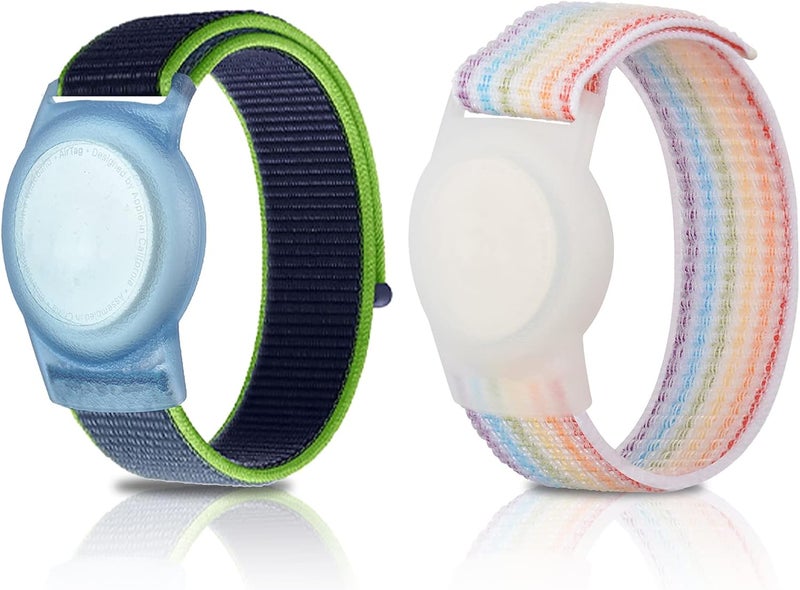 FNCOLL 2 Pack Kids Wristband for AirTag, Nylon Watch Band GPS Tracker Holder Protective Case Compatible with Apple Air Tag, Adjustable Anti-lost Bracelet for Toddler Baby Children Elders - Image 1